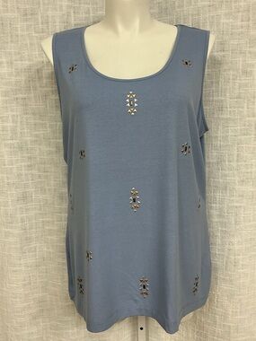 Ruby Rd. Dusty Blue Embellished Sleeveless Tank